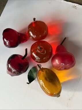 Decorative Glass Fruit Set - Red, Amber, Pink, yellow vtg